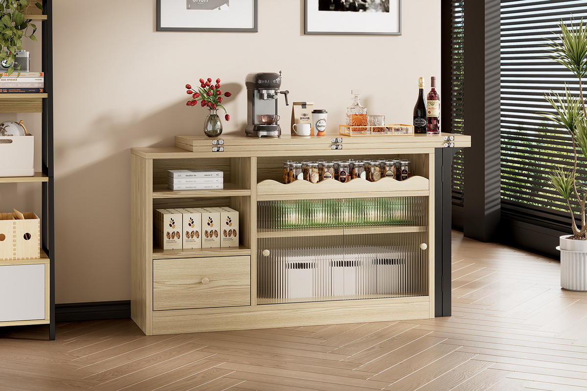 ESSTISCH ausziehbar klappbar – 360° drehbar mit Stauraum, mobiler Küchentisch, moderne Holzoptik Natur/Schwarz - Naturfarben, Holzwerkstoff (90/52/26.5cm) - Ej. Life