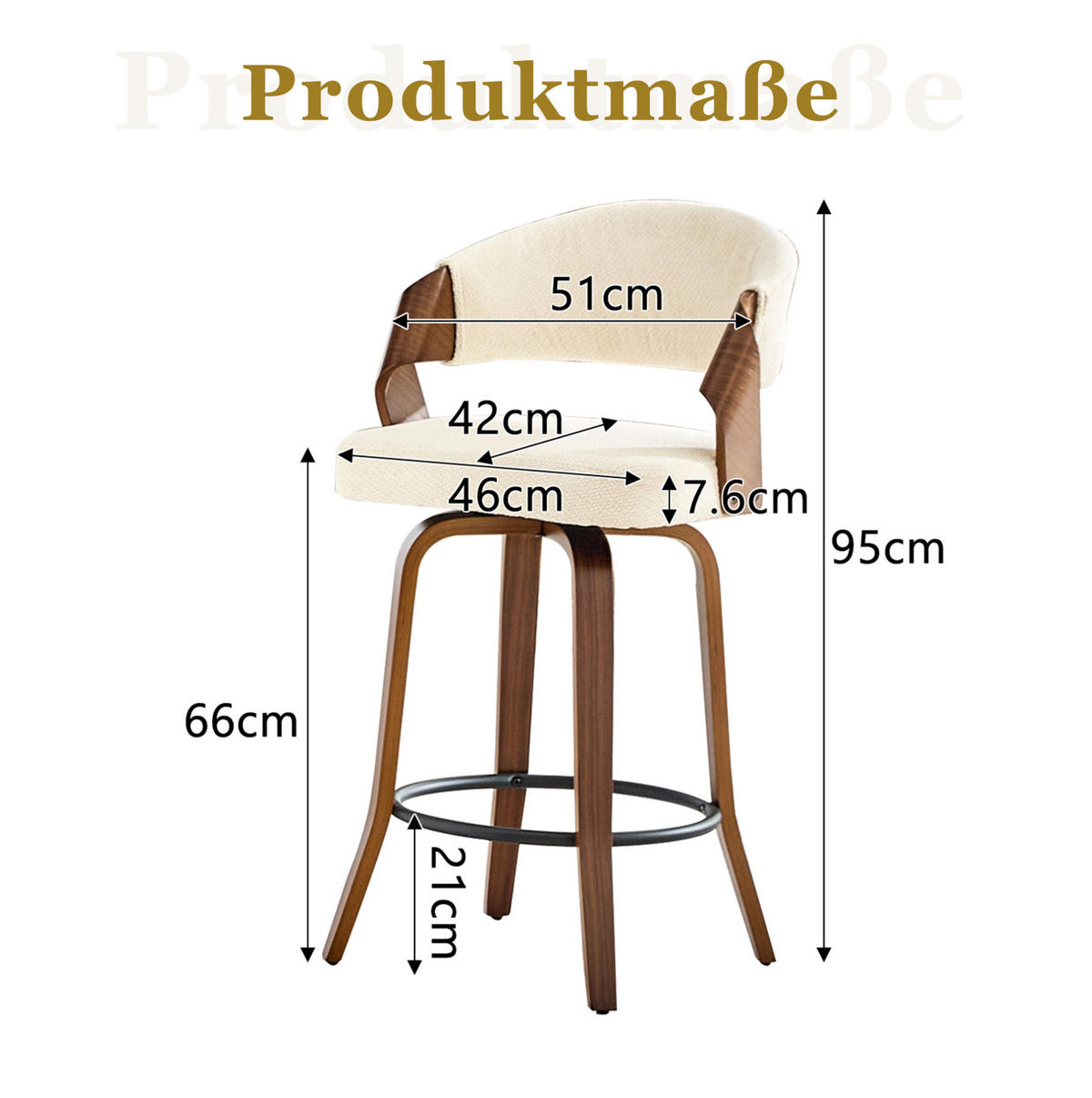 BARHOCKER 2er-Set mit Rückenlehne und Metallfuß Weiß - Weiß, Holz (42/95/51cm) - MIVRAY