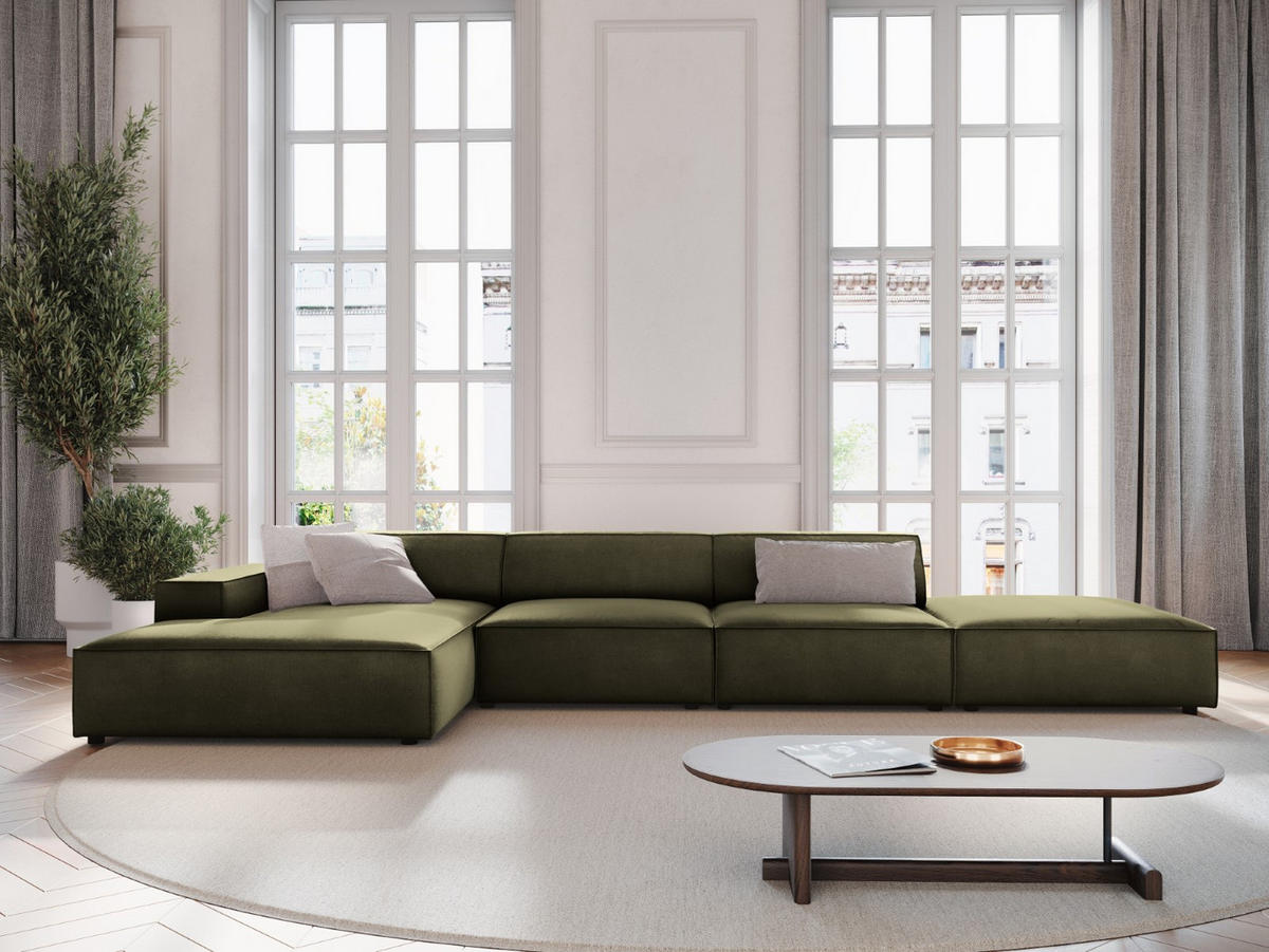 ECKSOFA links Jodie aus Samt grün 5 Sitzplätze - Grün, Textil (166/341cm) - Micadoni