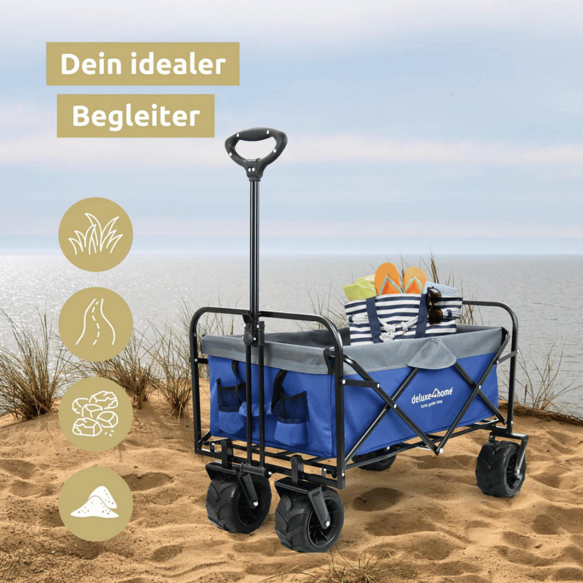 BOLLERWAGEN faltbar CALLI Extra Breite Reifen Blau - Blau, Metall (100/100/60cm) - DELUKE