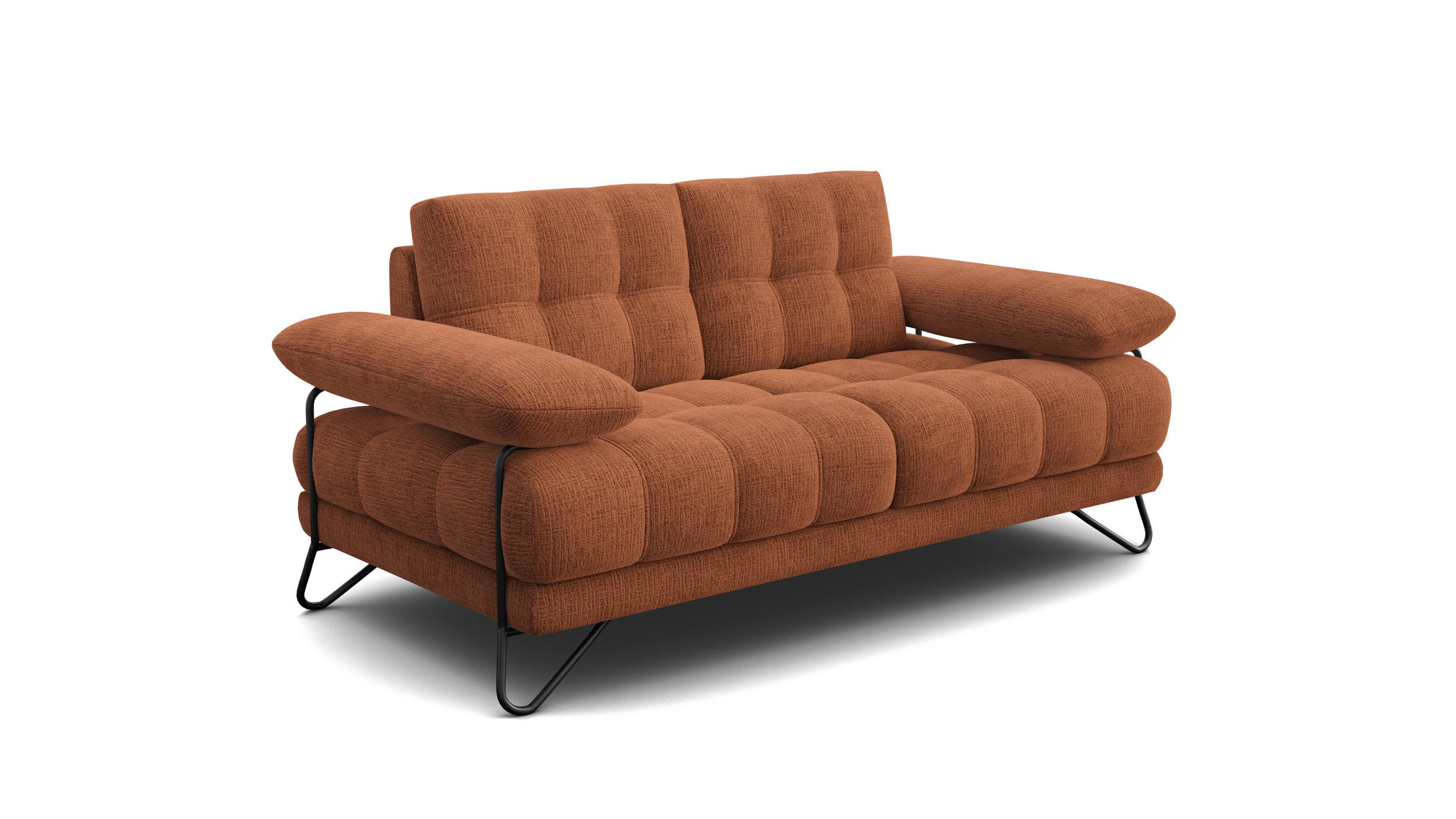 SOFA BUBBARA 2-Sitzer, rostrot - Schwarz/Orange, Holz/Textil (185/87/96cm) - Courtois Laville