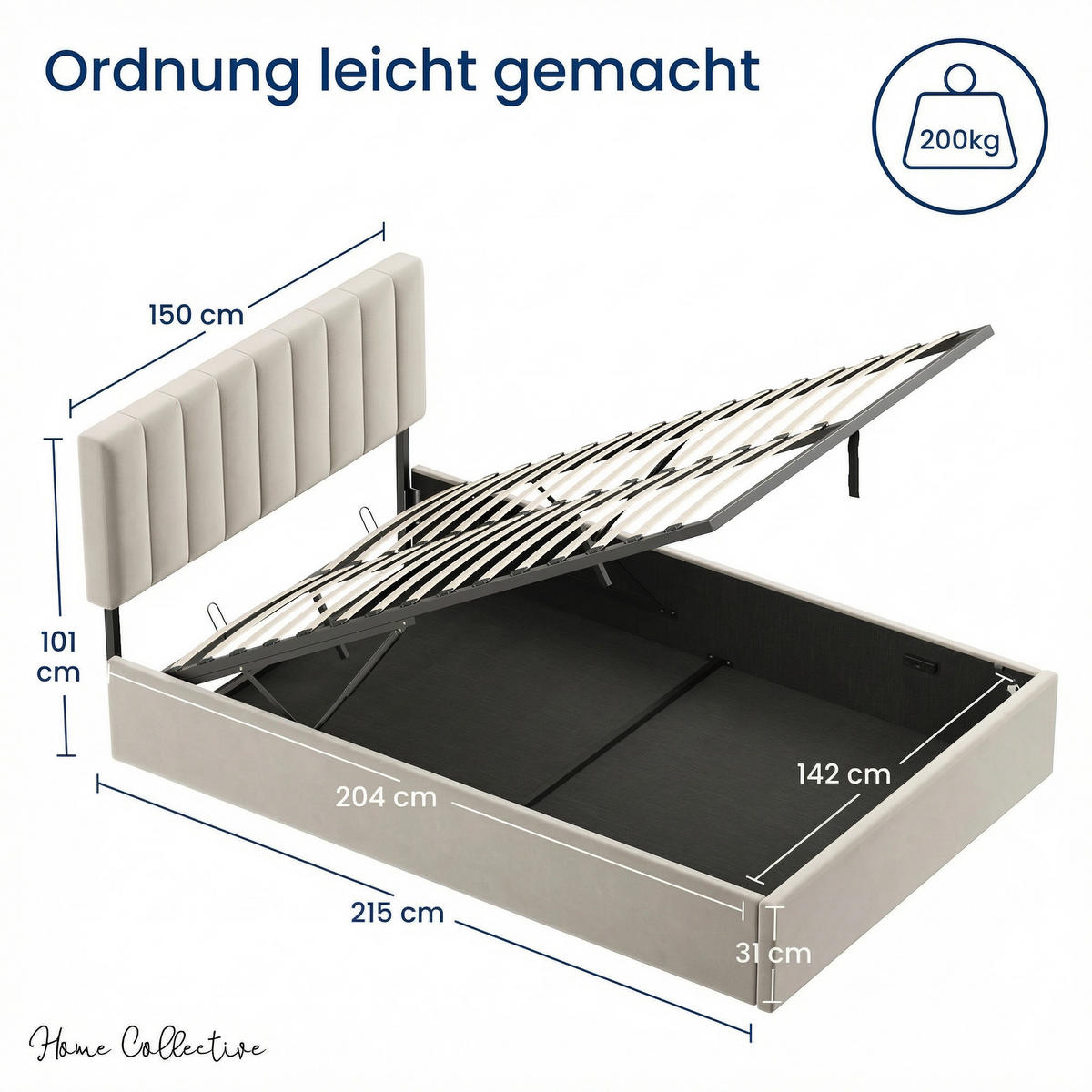 POLSTERBETT 140x200 cm in Beige - Beige, Metall (140/200cm) - Home Collective