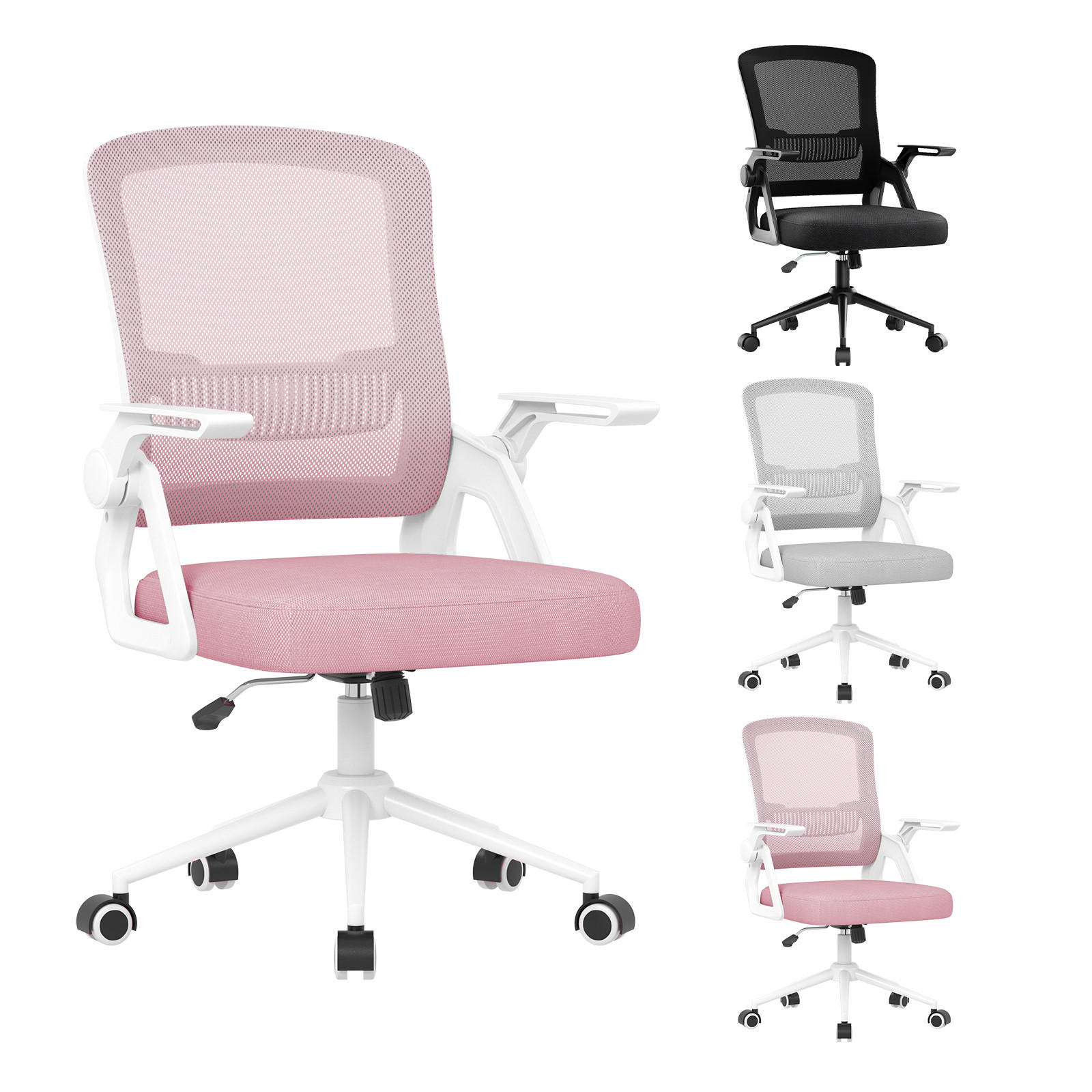 BÜROSTUHL Weiß-Rahmen Pink ergonomisch mit atmungsaktiver Rückenlehne - Pink, Metall (22.5/53/54.2cm) - Rattrix
