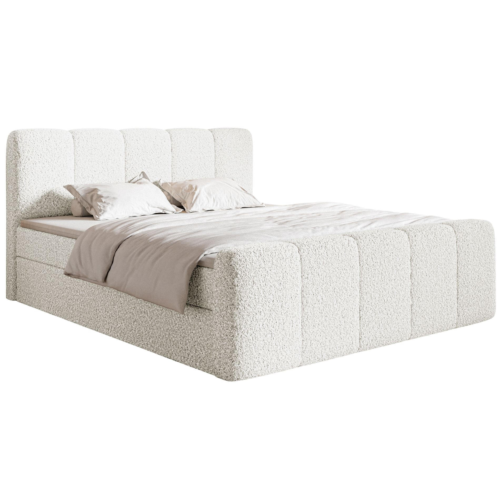 BOXBETT Cloudy II mit Bettkästen und Topper Bouclé Creme, 140x200 cm - Creme/Schwarz, Kunststoff/Textil (140/200cm) - Selsey