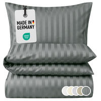 BETTWÄSCHE Damast 155x220 Anthrazit Dunkelgrau gestreift - Made in Germany - Anthrazit, Textil (155/220cm) - Carpe Sonno