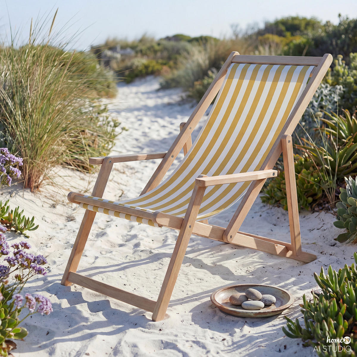 LIEGESTUHL - Akazie massiv / Webstoff - Gelb, Holz/Textil (63/88/102cm) - home24