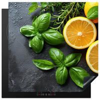 HERDABDECKPLATTE Obst - Grau - Konkret - Orange - Pflanzen Induktionsmatte 78x78 cm - Anthrazit, Kunststoff (78/78/0.2cm) - MuchoWow