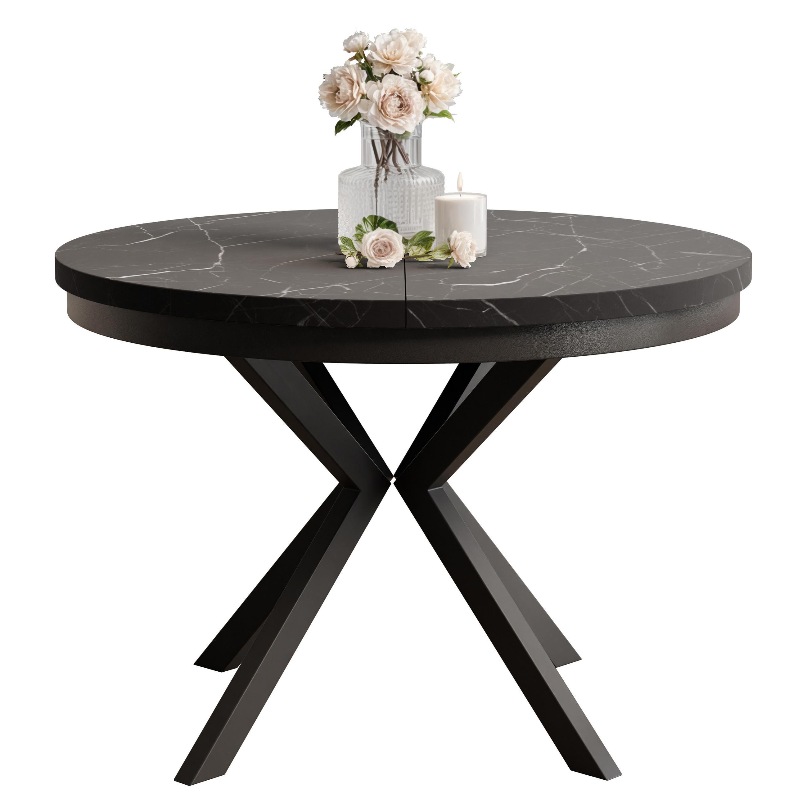 AUSZIEHTISCH MILTON 120-196/76 cm mit Metallgestell und Zarge, Schwarz / Grigia Pietra - Schwarz/Grau, Holzwerkstoff/Metall (120/120/76cm) - Idohome