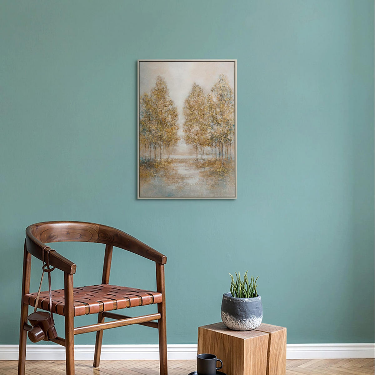 GEMÄLDE Herbstlicher Hain Schattenfugenrahmen Beige 70x50 cm - Beige, Holz (70/50cm) - YS-art gallery
