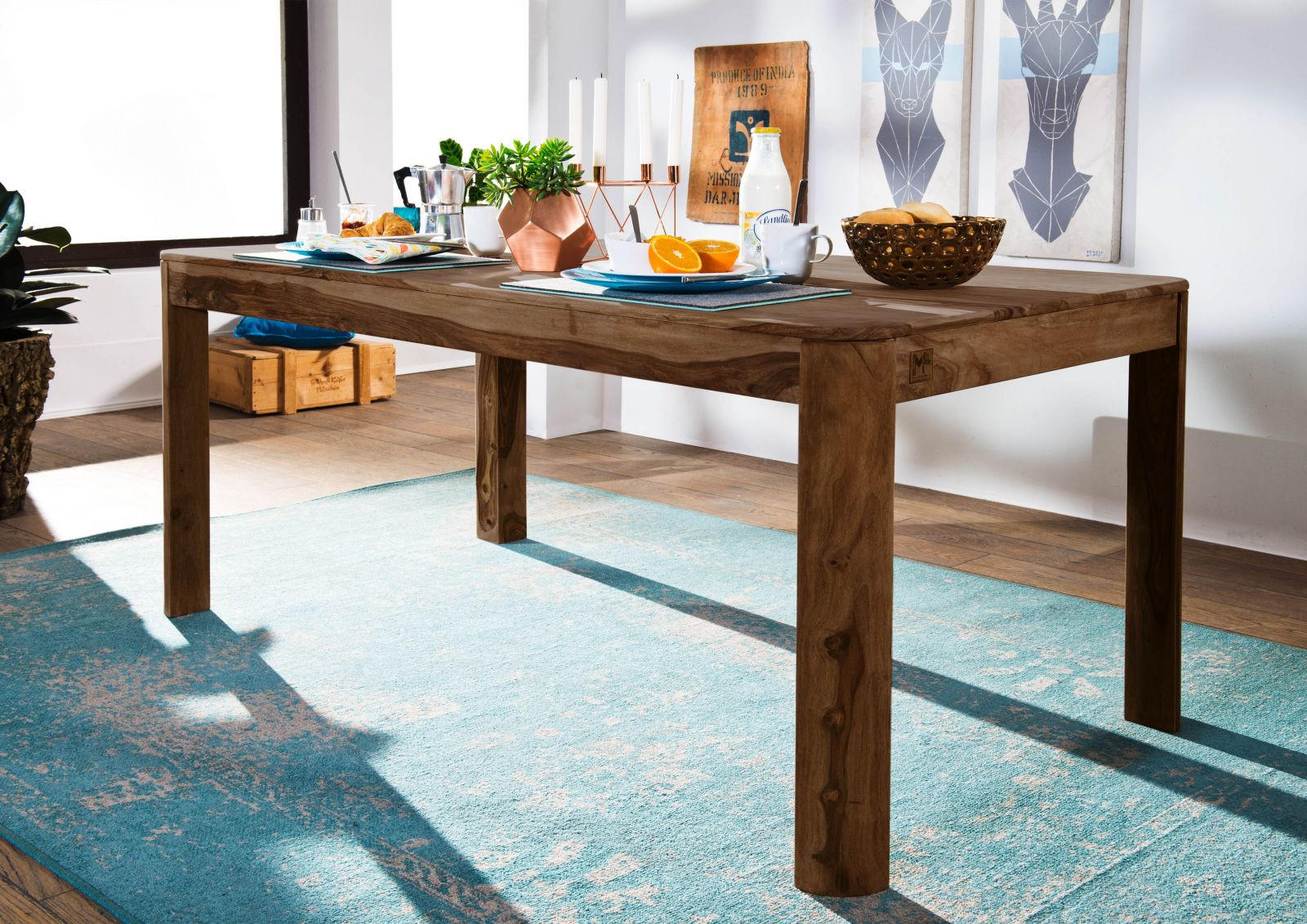 ESSTISCH Sheesham 120x60x76 rot-braun gebeizt TORONTO #156 - Dunkelbraun, Holz (120/60/76cm) - Massivmoebel24