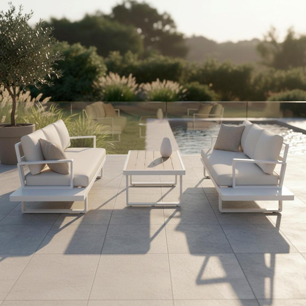 LOUNGEGARNITUR Tilly Creme Metall/Outdoorstoff +Abdeckung - Creme, Metall - Bessagi Garden