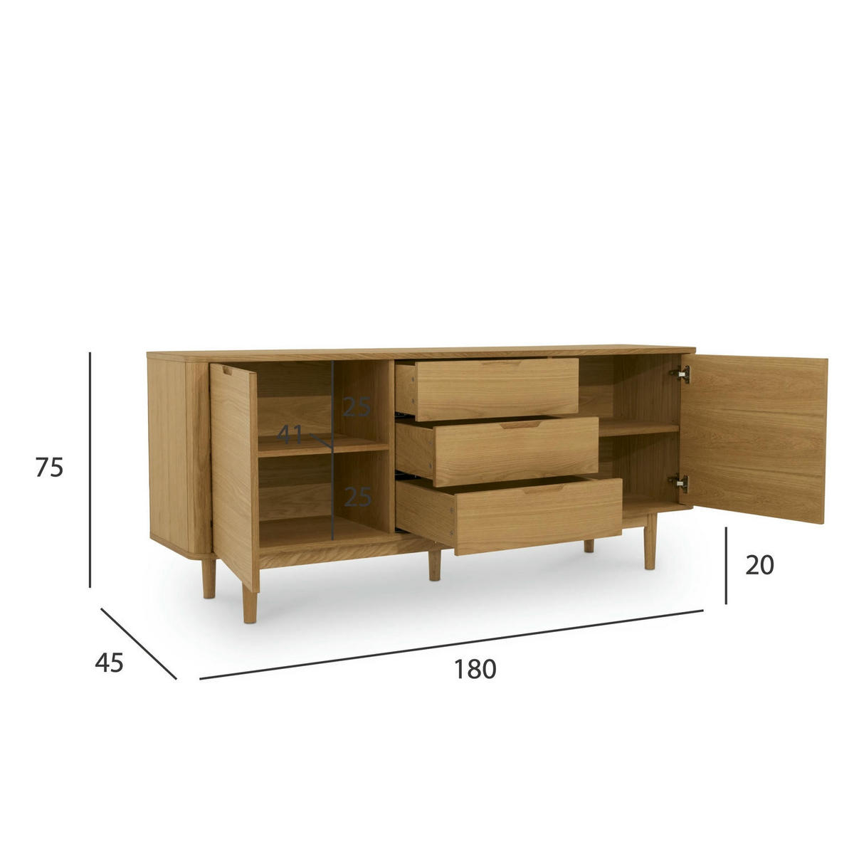 SIDEBOARD Eiche massiv - Honigeiche/Eichefarben, Holz/Holzwerkstoff (180/75/45cm) - Furnhouse