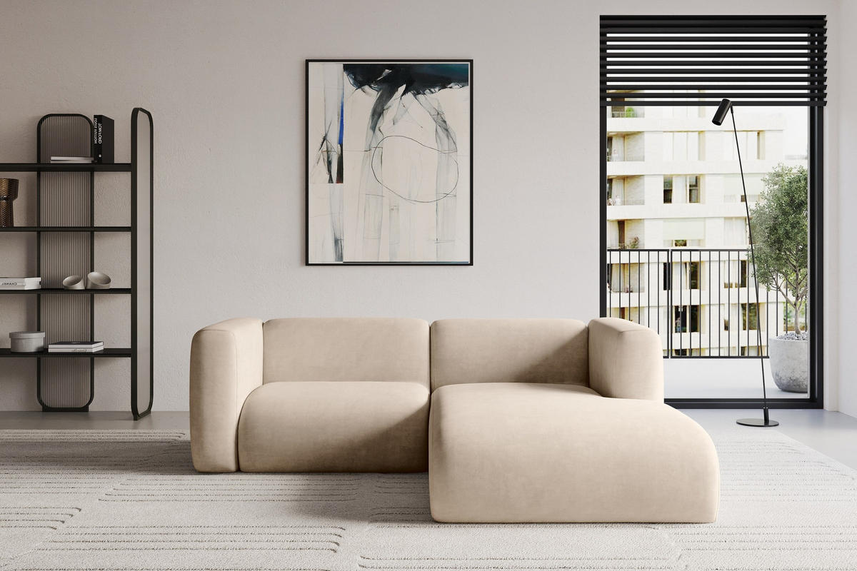 ECKSOFA Ottomane Rechts MIRA-L1 227x179x89 Beige Velours - Greige/Beige, Holzwerkstoff/Kunststoff (227/179cm) - ALTDECOR