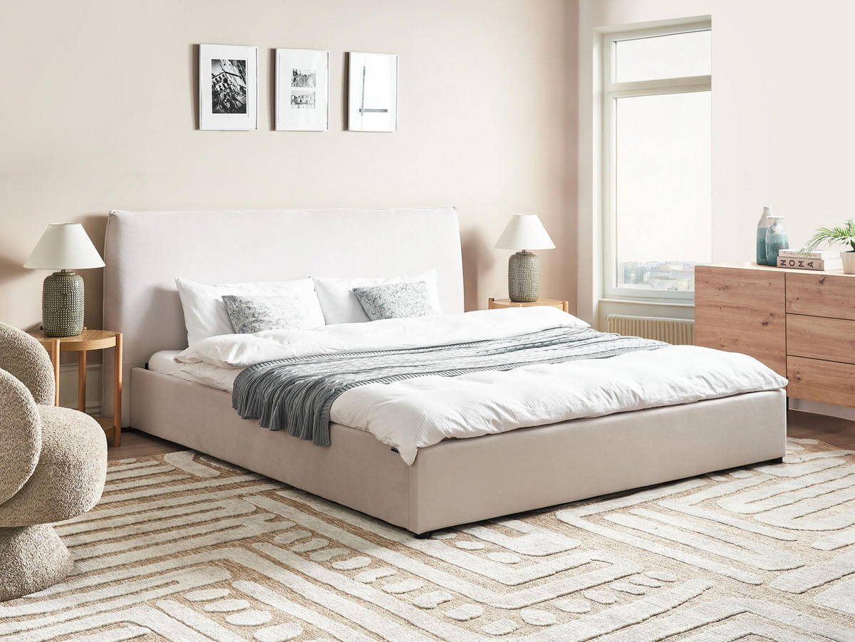 BETT mit Lattenrost 180/200 cm Cremeweiß Lavaur - Weiß, Textil (180/200cm) - Beliani