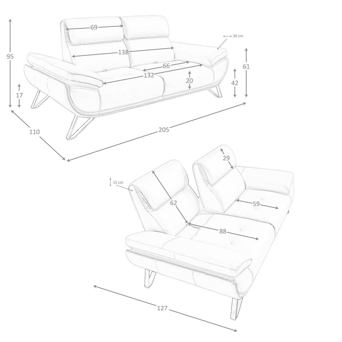 SOFA 2-Sitzer-Sofa aus olivgrünem Leder 205/127/95 cm - Chromfarben/Dunkelgrün, Leder/Metall (205/95/127cm) - ANGEL CERDA