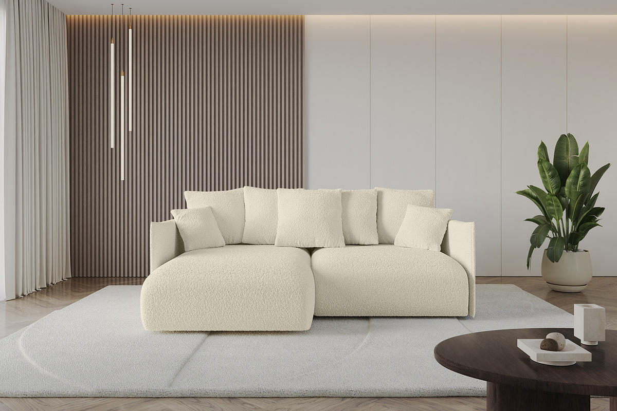 ECKSOFA mit Schlaffunktion und Bettkasten ONESK-L 208x165x40 Beige Bouclé - Beige, Holzwerkstoff/Kunststoff (208/165cm) - ALTDECOR