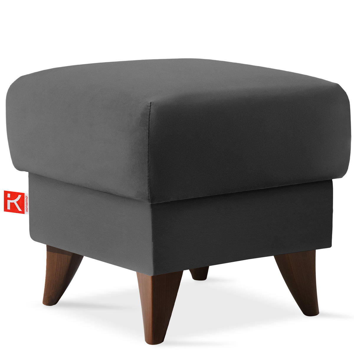 HOCKER GUSTAVO Fußstütze, Velours, Anthrazit - Anthrazit, Holz/Holzwerkstoff (53/49/53cm) - KONSIMO®