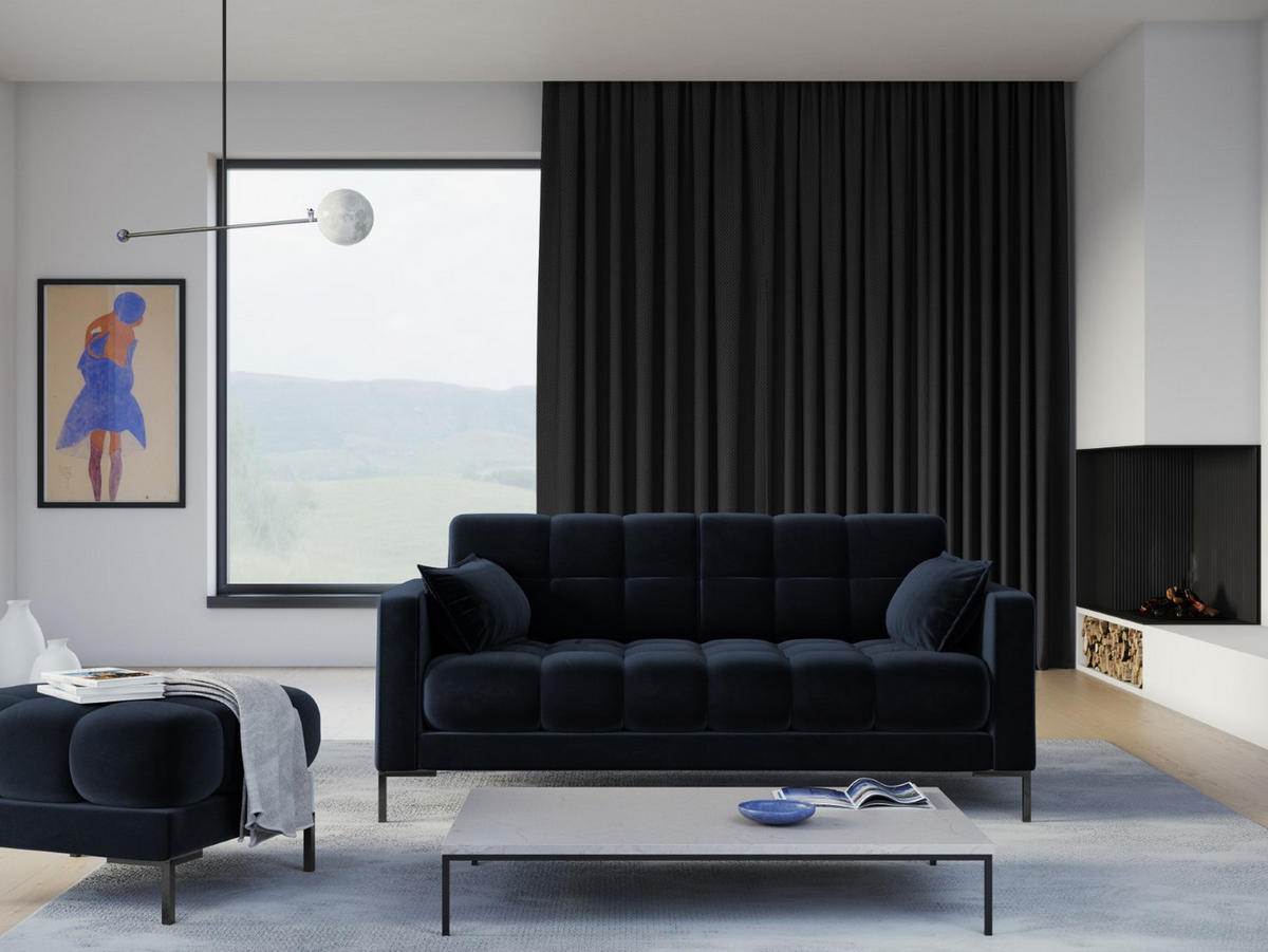 SOFA Mamaia aus Samt dunkelblau 2 Sitzplätze - Dunkelblau, Textil (92/75/152cm) - Micadoni