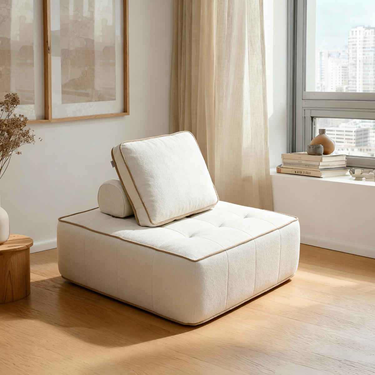 SESSEL Zen Weiß und Sand 1-Sitzer - Beige/Weiß, Textil (100/75/100cm) - COCO Living