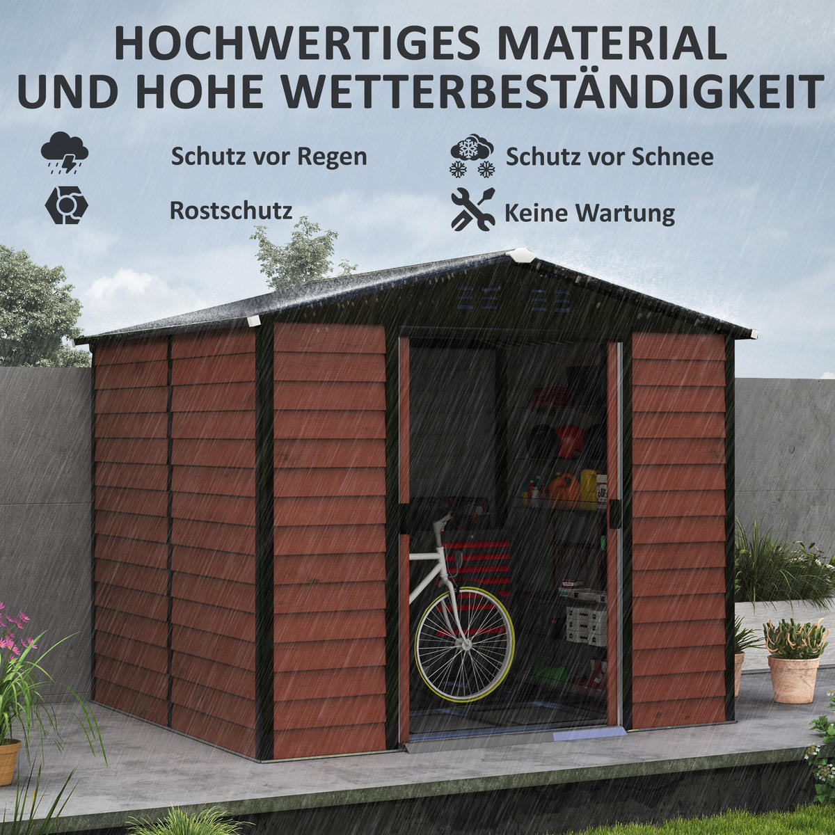 GERÄTEHAUS 4,4 m², aus Verzinkter Stahl, wetterfest, für Garten, Teak - Braun, Metall (206/198/240cm) - Outsunny
