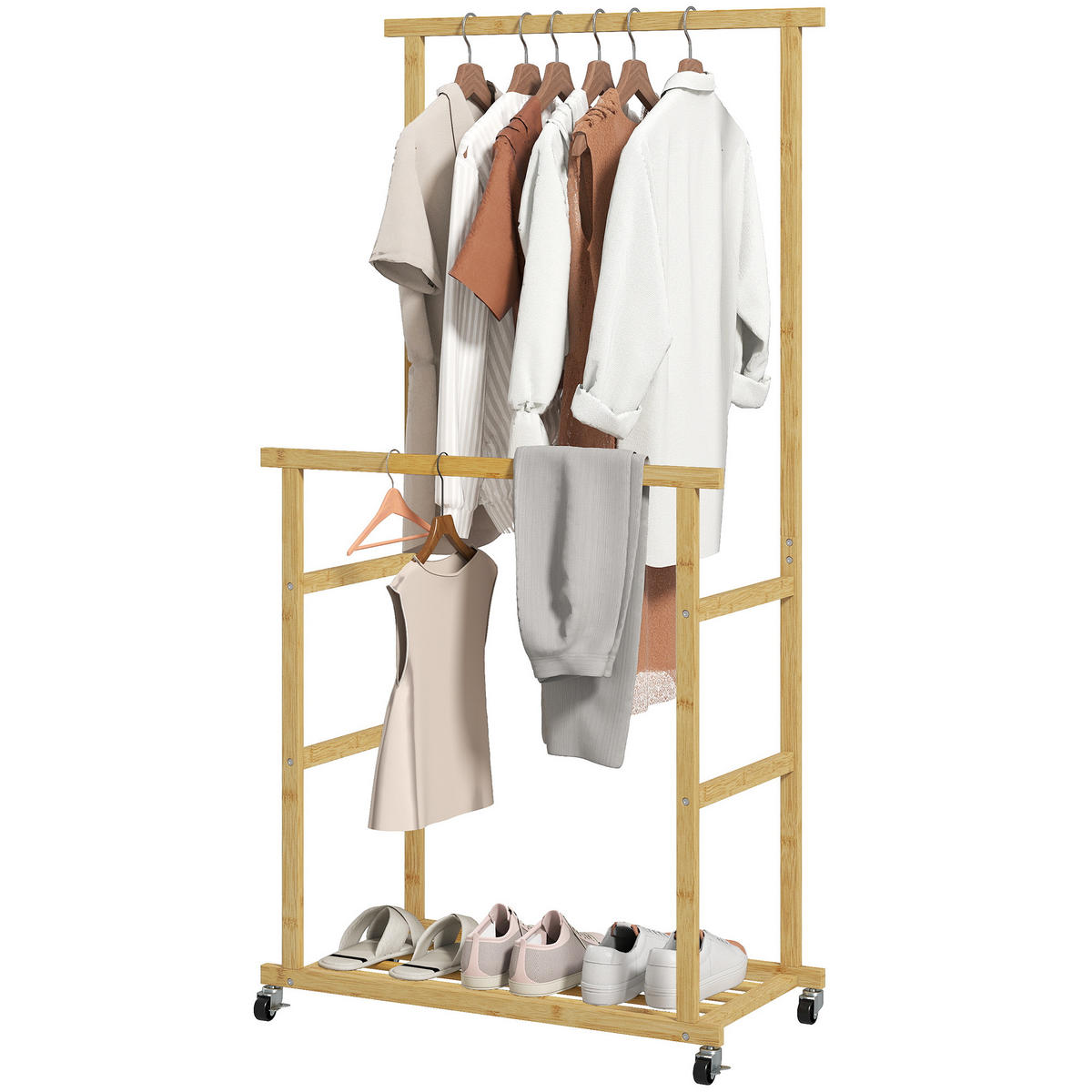 KLEIDERSTÄNDER Natur mit Rollen 80/40/160 cm - Naturfarben, Holz (80/160/40cm) - PANGIVO