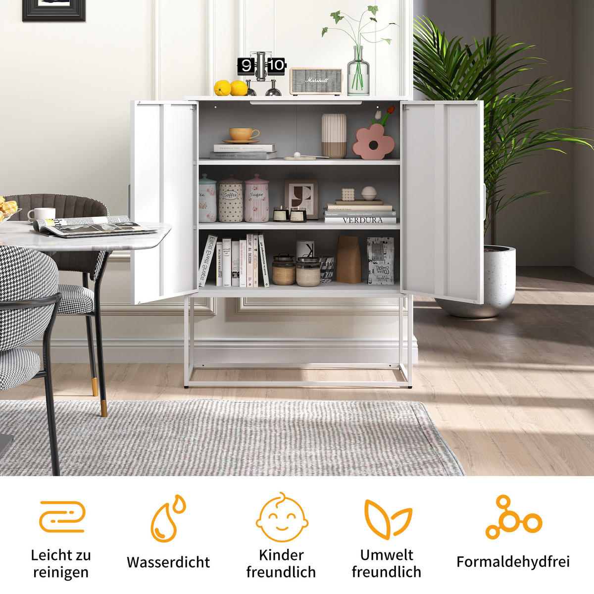 SIDEBOARD 85/40/109 cm, Metall, 2 Regale, magnetische Türen, Anti-Kipp-Sicherung, Weiß - Weiß, Metall (85/109/40cm) - Redom