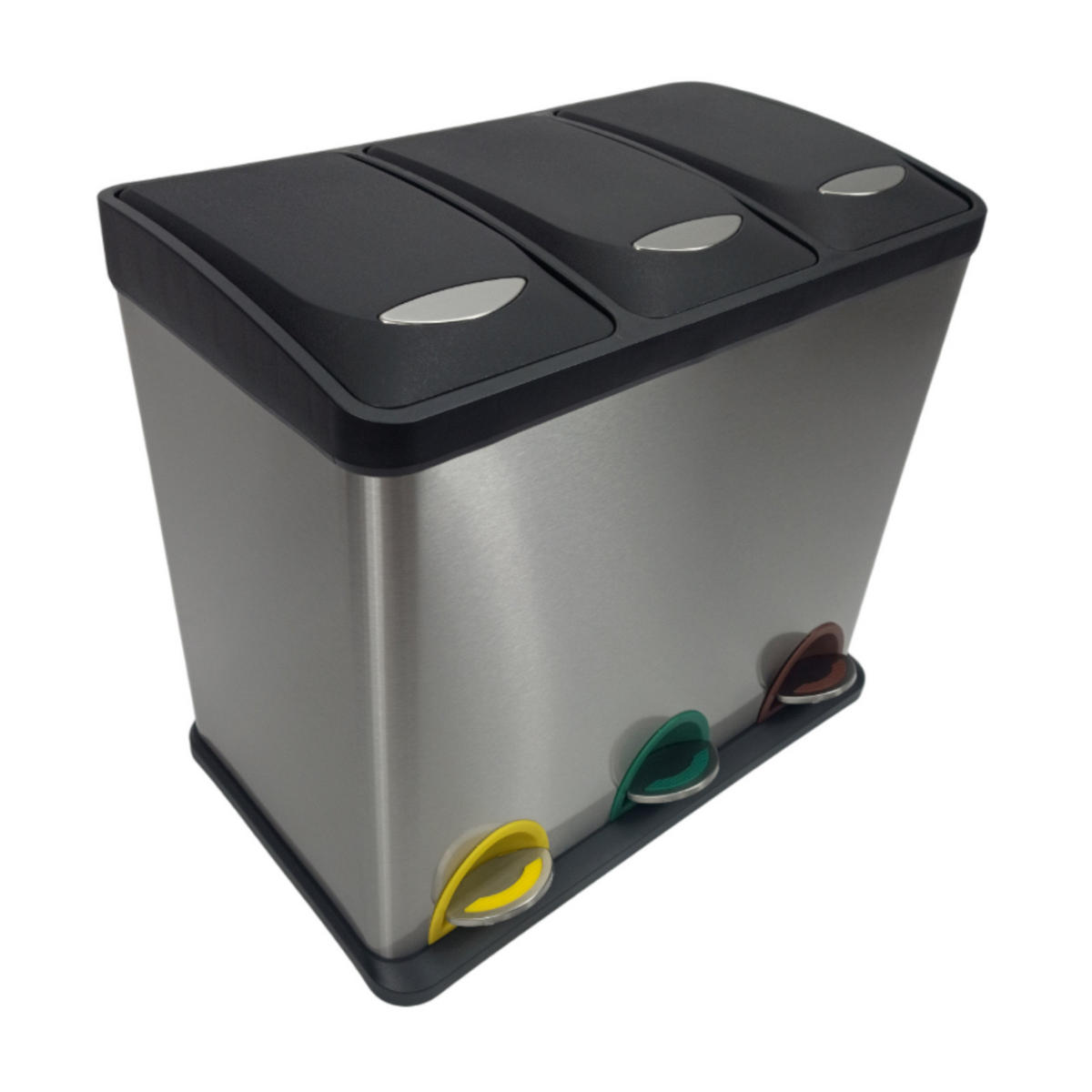 ABFALLSAMMLER 3-tlg. Edelstahl Schwarz 46,5/29,5/65 cm 24L - Silberfarben/Multicolor, Metall (46.5/40.5/29.5cm) - Begryf