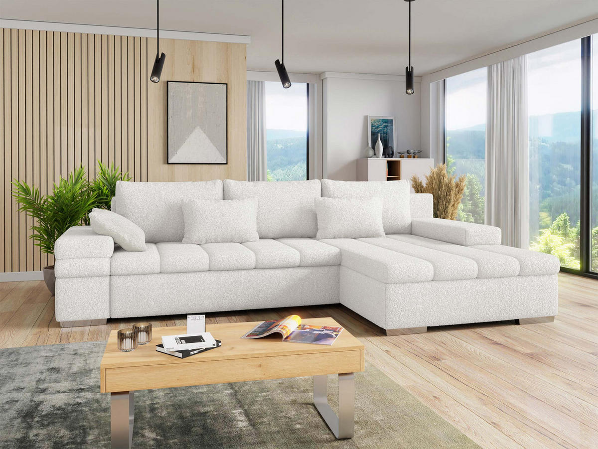 ECKSOFA Bangkok Premium, Seite: Rechts - Silberfarben/Creme, Holz/Textil (310/175cm) - MIRJAN24