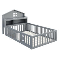 KINDERBETT 90/200 cm DE-01333, in Grau, mit Hausform und Stauraum, Schutzgitter - Grau, Holz (90/200cm) - ComfortXL