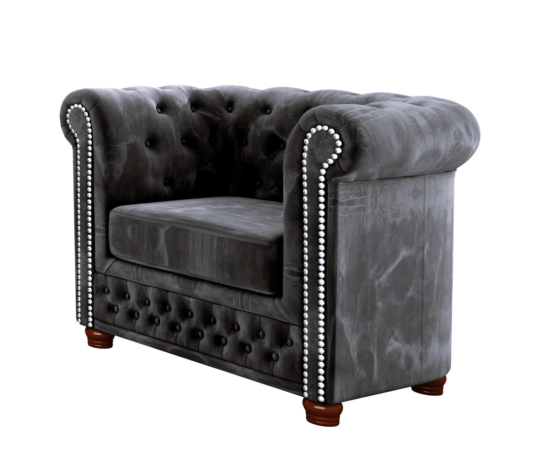 CHESTERFIELD-SESSEL Lauren Schwarz Samt - Schwarz/Braun, Holz/Textil (94/72/86cm) - S-Style Möbel
