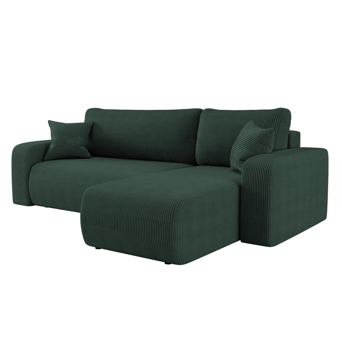 ECKSOFA L-FORM Schlaffunktion Und Bettkasten Eckcouch MILANO L Stoff Dicker Cord Grün Rechts - Grün, Holz/Textil (244/142cm) - Kaiser Möbel