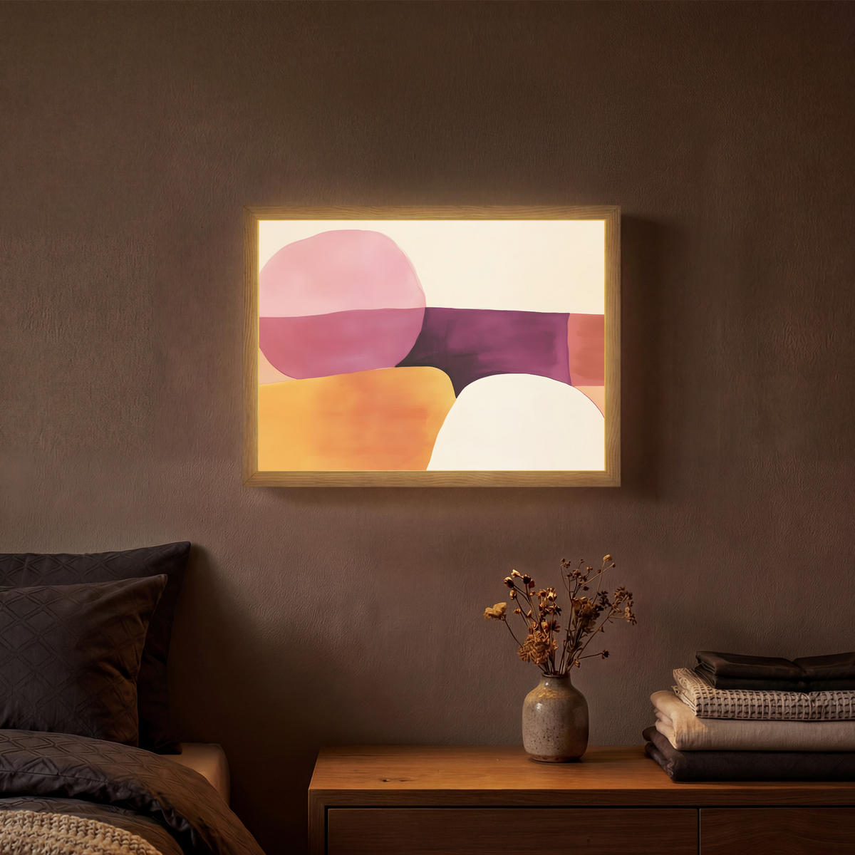 NÁSTĚNNÁ LAMPA S AKUMULÁTOREM Tvary - abstraktní - barevné 40x30 cm - růžová, kompozitní dřevo (40/30/8cm) - OnlyWow