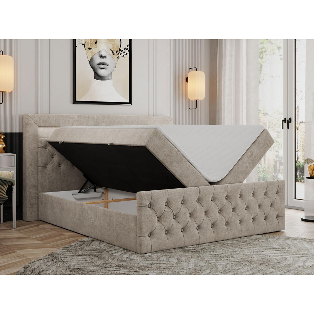 Thumbnail - MKS Boxbett, Beige, Textil, 2-Sitzer, H4, Rechteckig, 160x200 cm, Schlafzimmer, Betten, Boxspringbetten