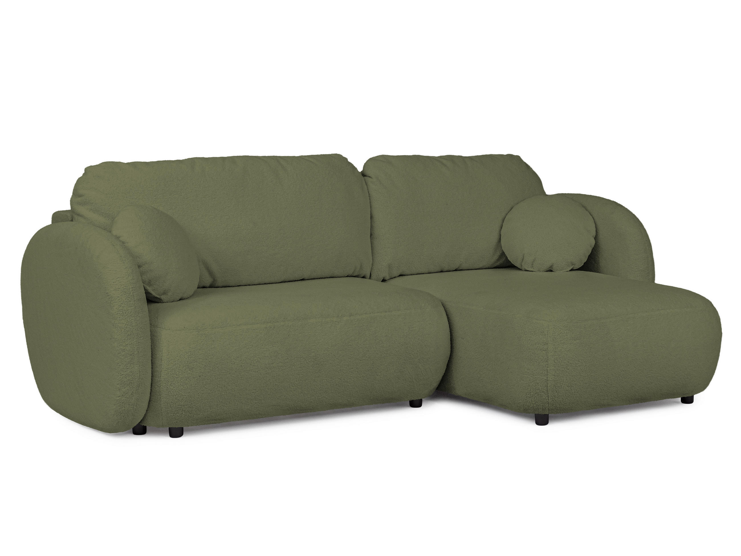 ECKSOFA Candy mit Schlaffunktion Grün Bouclé-Stoff - Ottomane rechts - Schwarz/Grün, Holz/Kunststoff (146/230cm) - S-Style Möbel