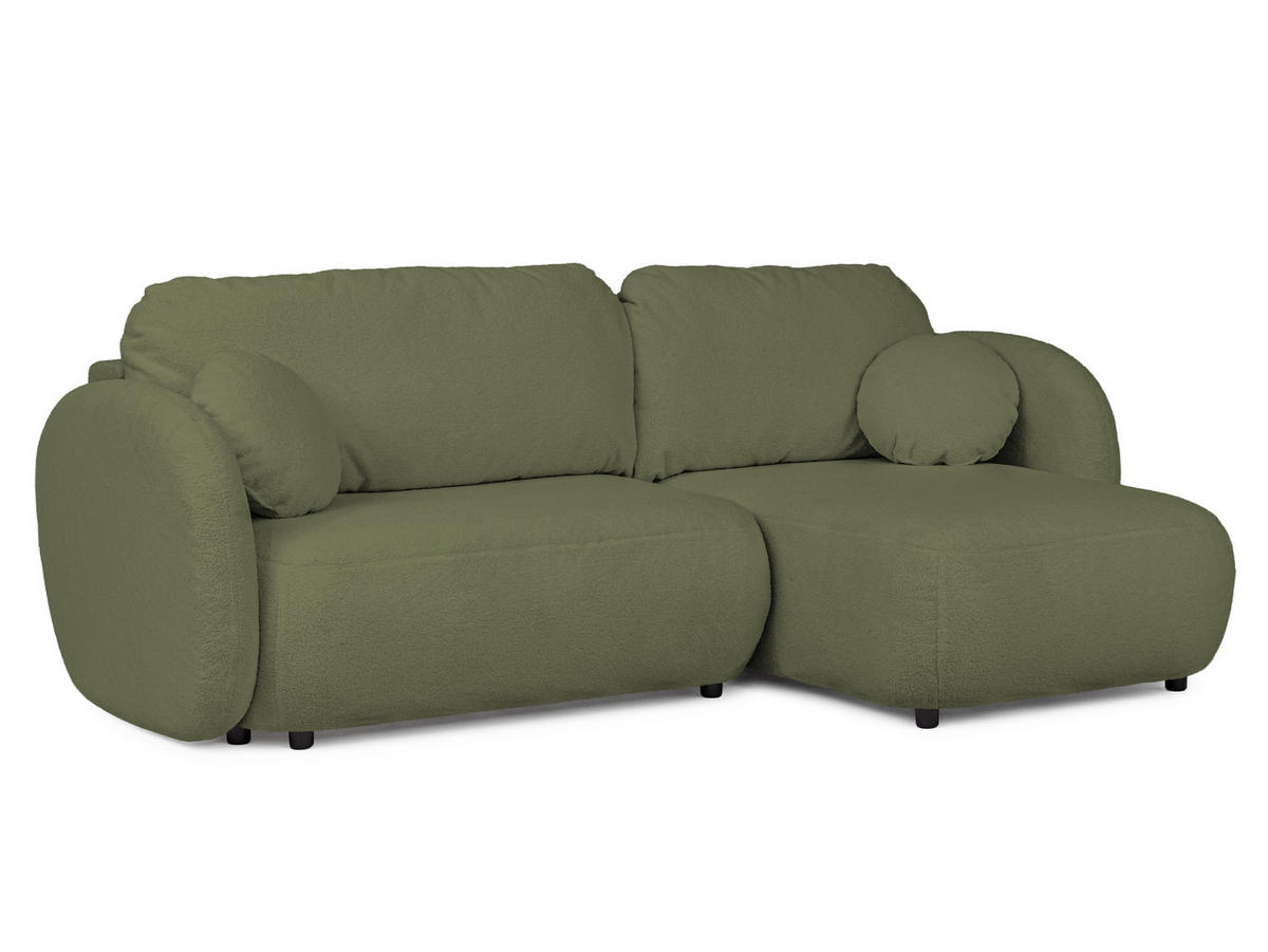 ECKSOFA Candy mit Schlaffunktion Grün Bouclé-Stoff - Ottomane rechts - Schwarz/Grün, Holz/Kunststoff (146/230cm) - S-Style Möbel