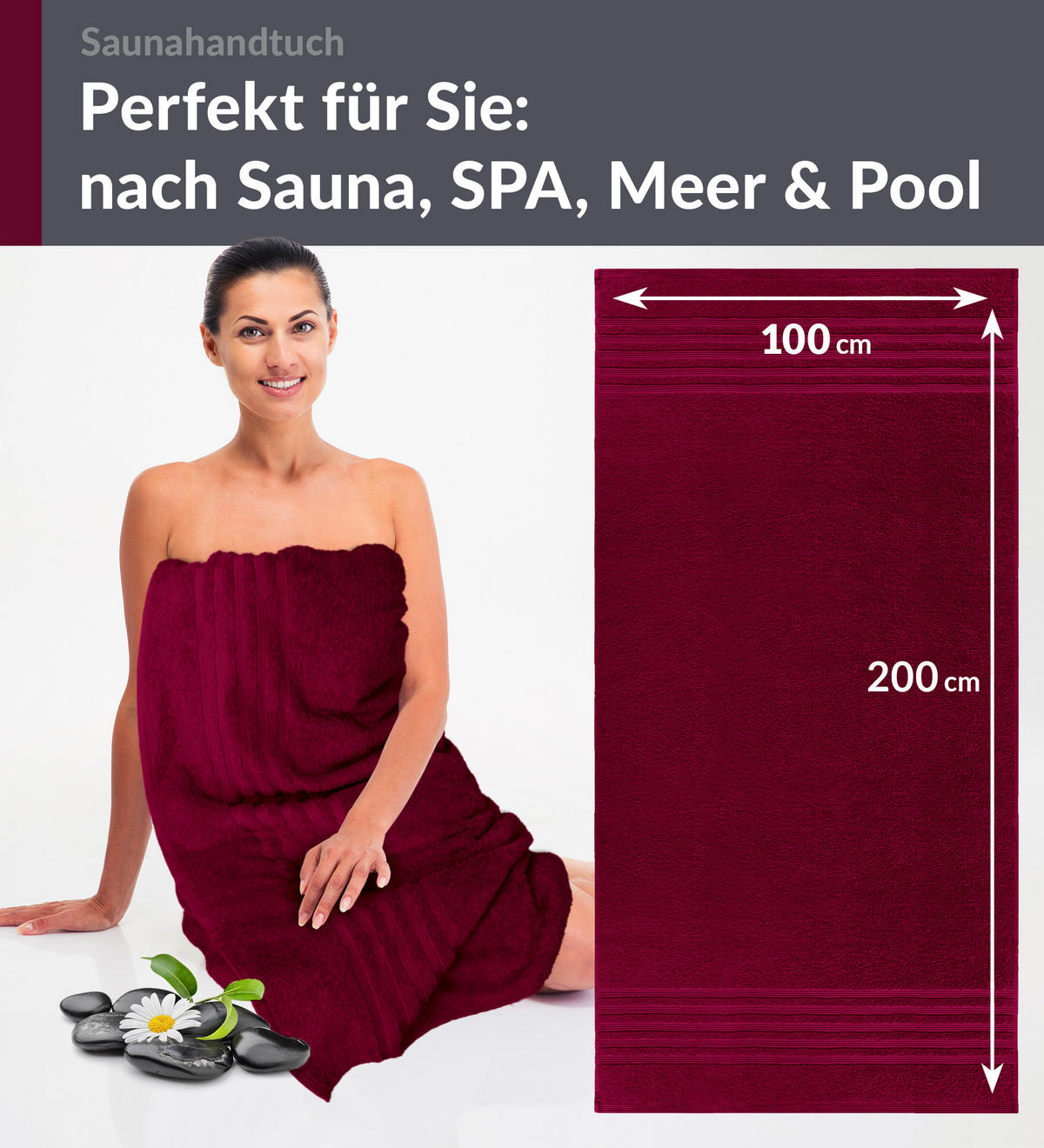 BADETUCH London Kirsch Rot 100x200 cm - Kirschrot, Textil (100/200cm) - Lashuma