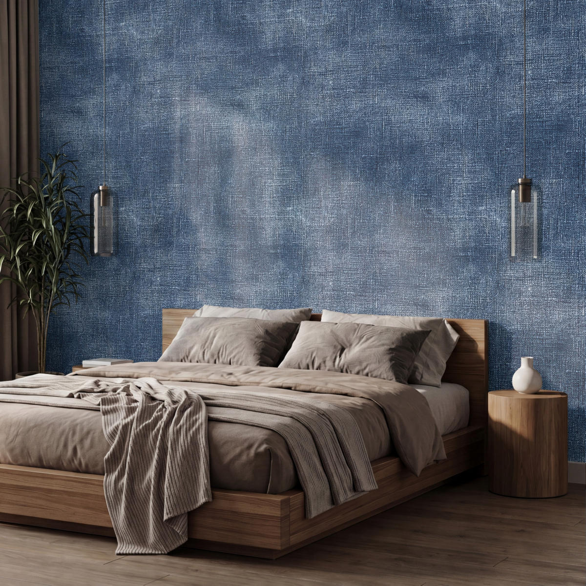 TAPETE - Leinen - Textur - Muster - Denim - Rustikal - 350x240 cm - Blau, Papier (350/240cm) - OnlyWow