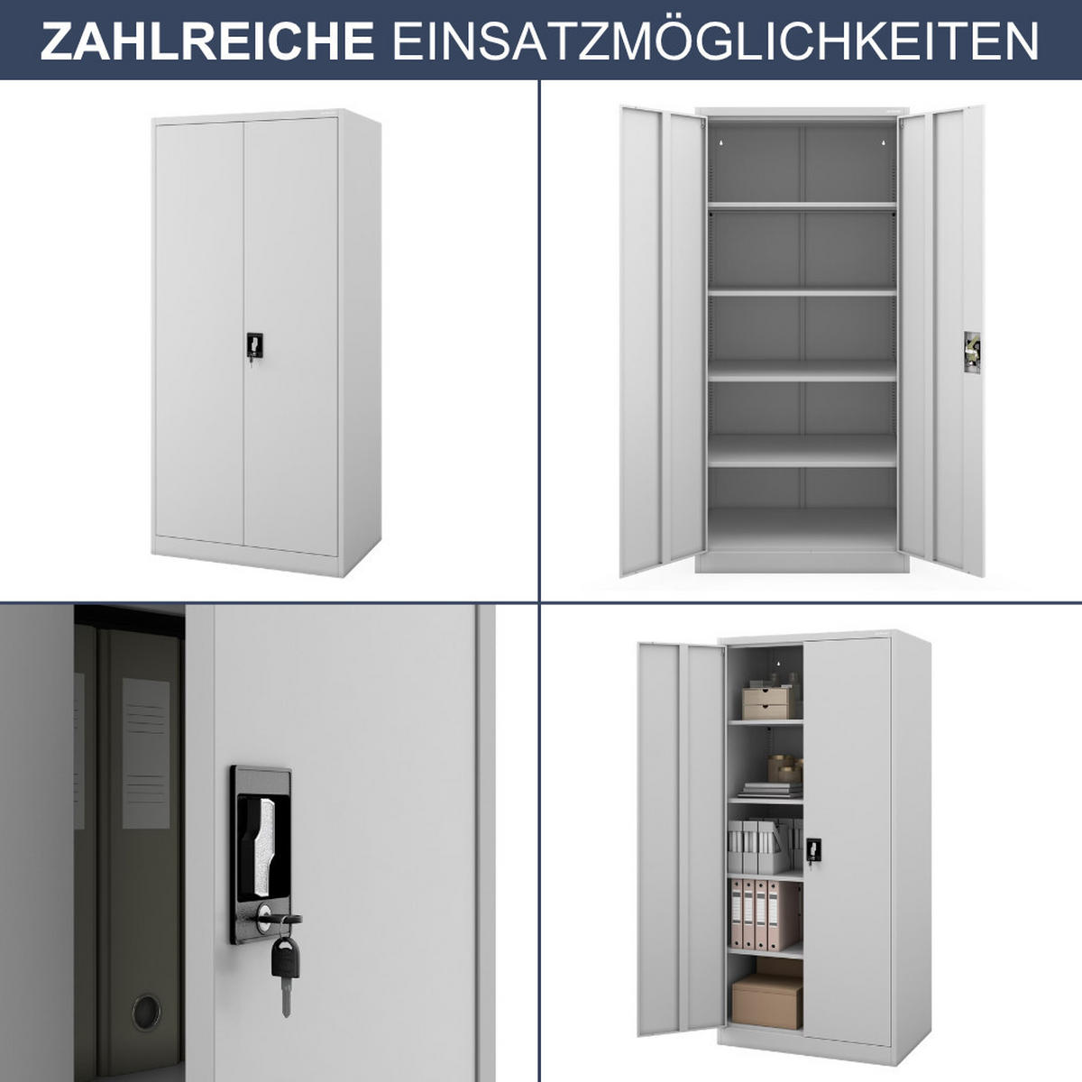 AKTENSCHRANK abschließbar KADO Flügeltüren 195x90x60cm Grau - Grau, Metall (90/195/60cm) - DELUKE