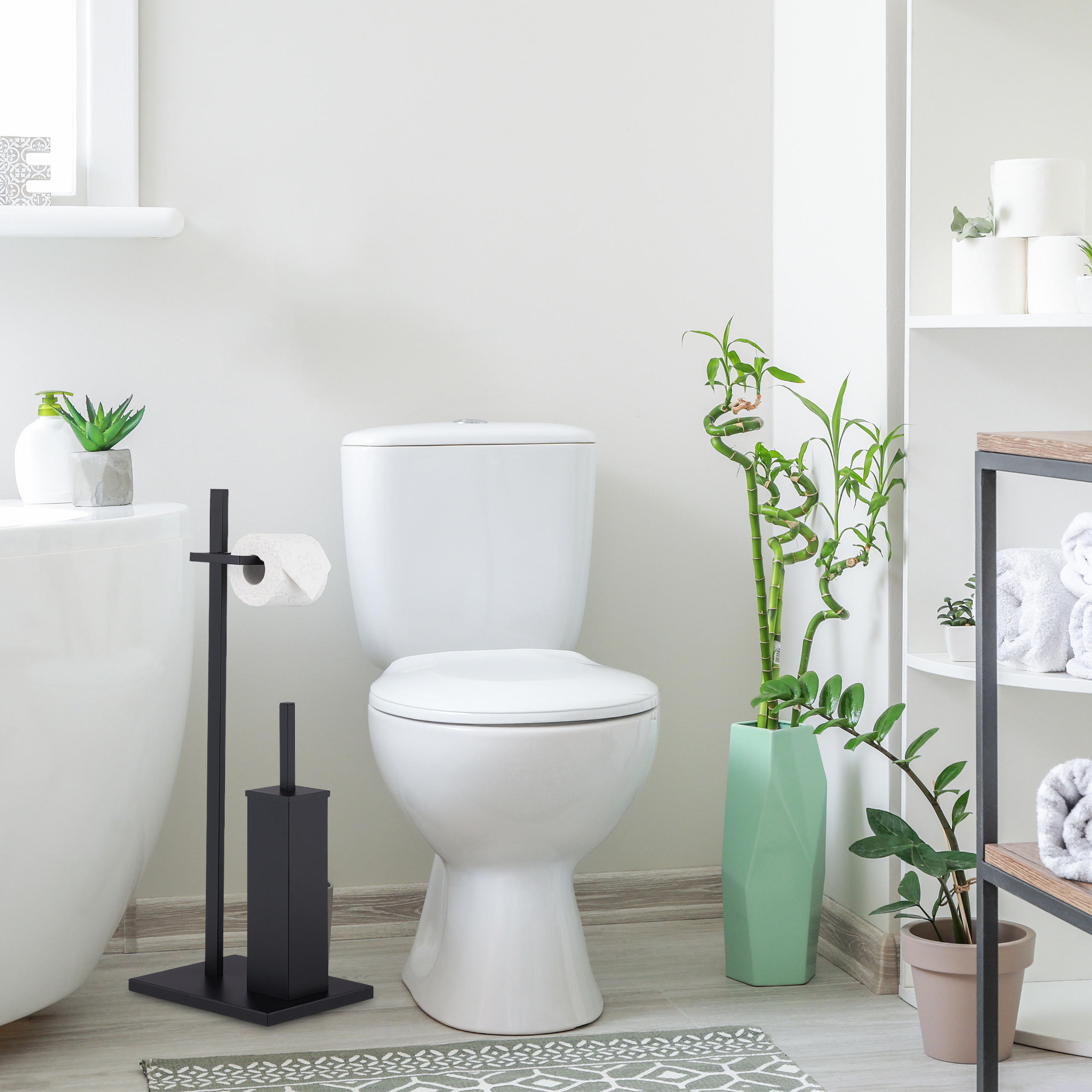 WC-GARNITUR - Schwarz, Metall (27.5/72.5/21.5cm) - Relaxdays