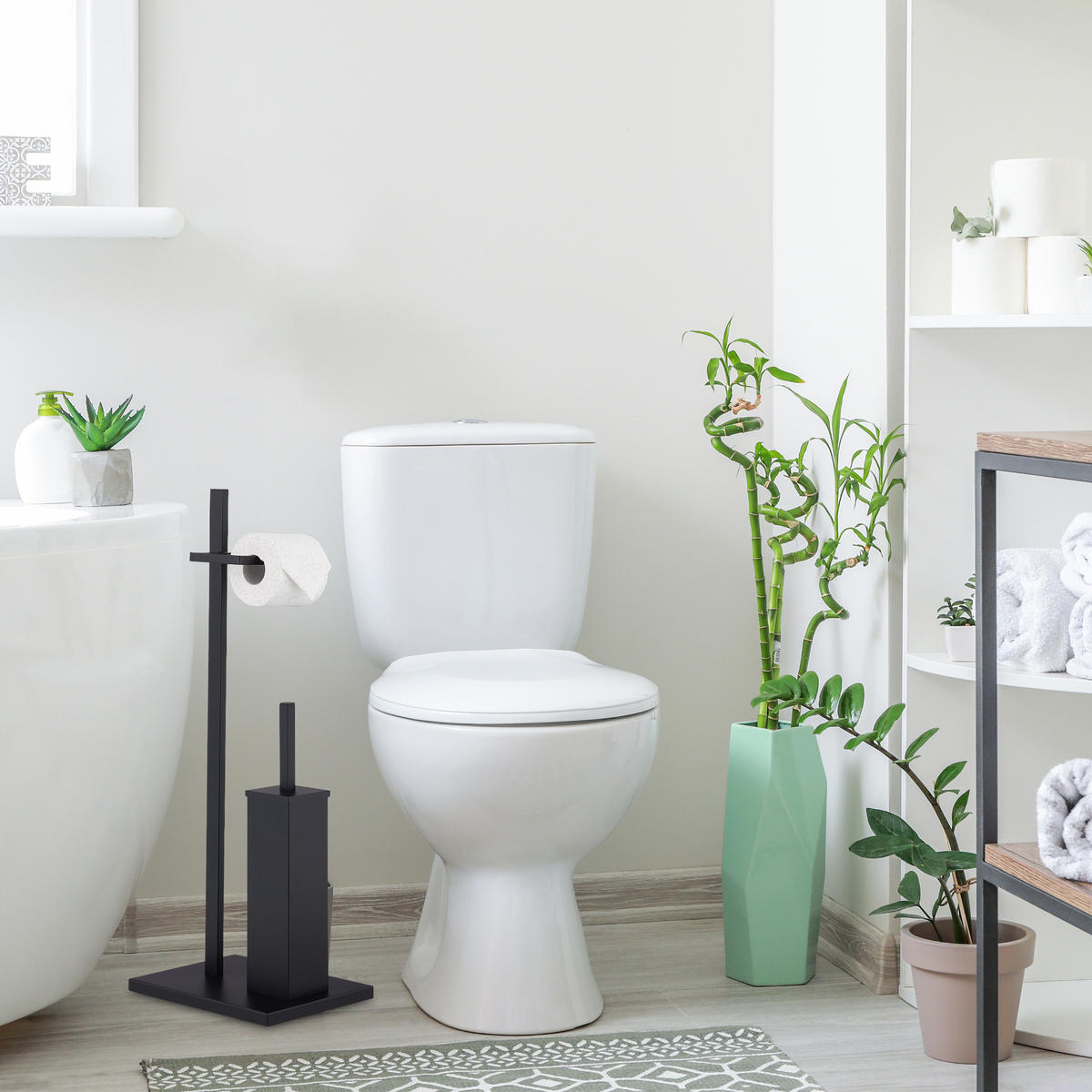 WC-GARNITUR - Schwarz, Metall (27.5/72.5/21.5cm) - Relaxdays