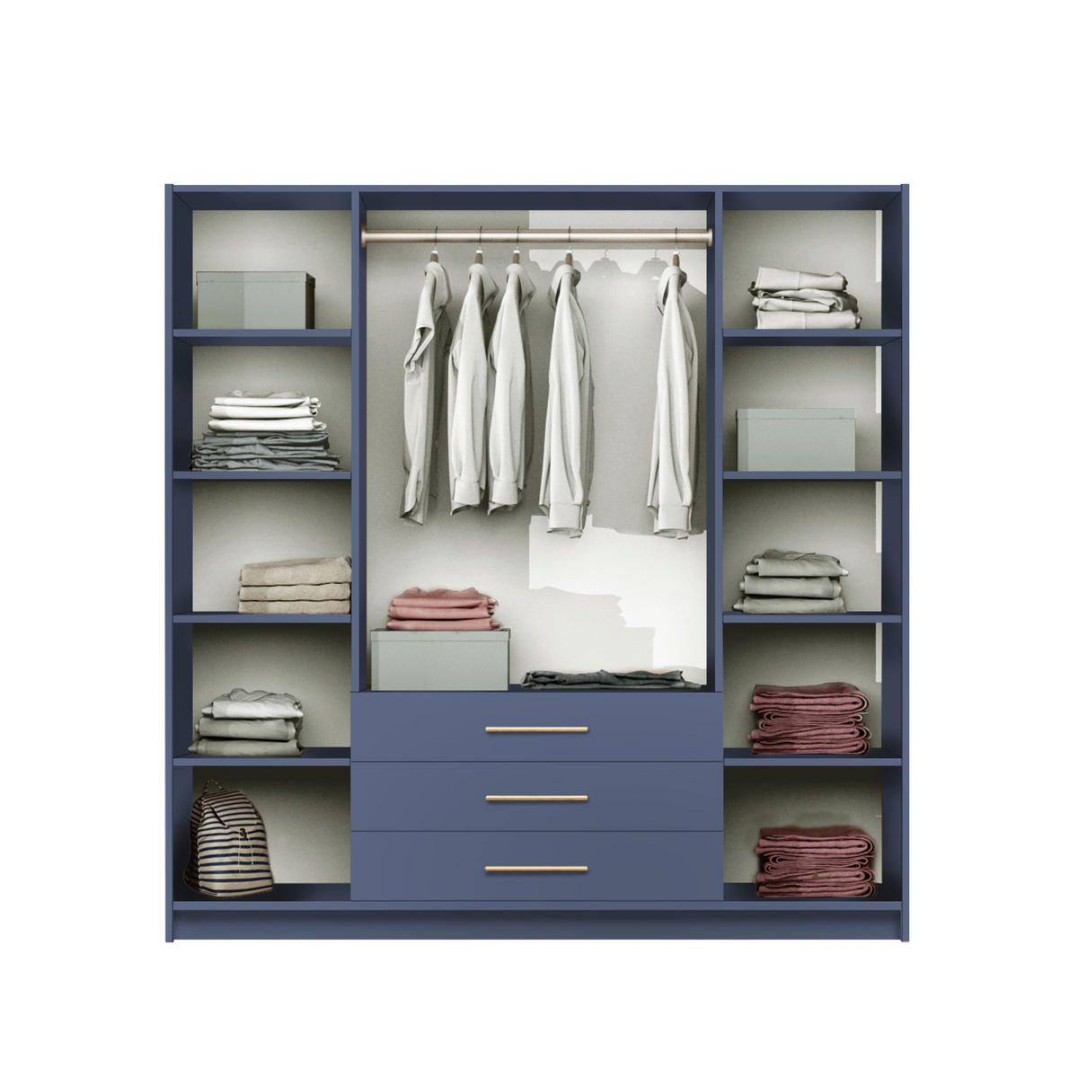 DREHTÜRENSCHRANK ELISE 147/200/57,5 cm 4-türig mit Spiegel Grün - Grün, Holzwerkstoff (147/200/57.5cm) - MASSENO