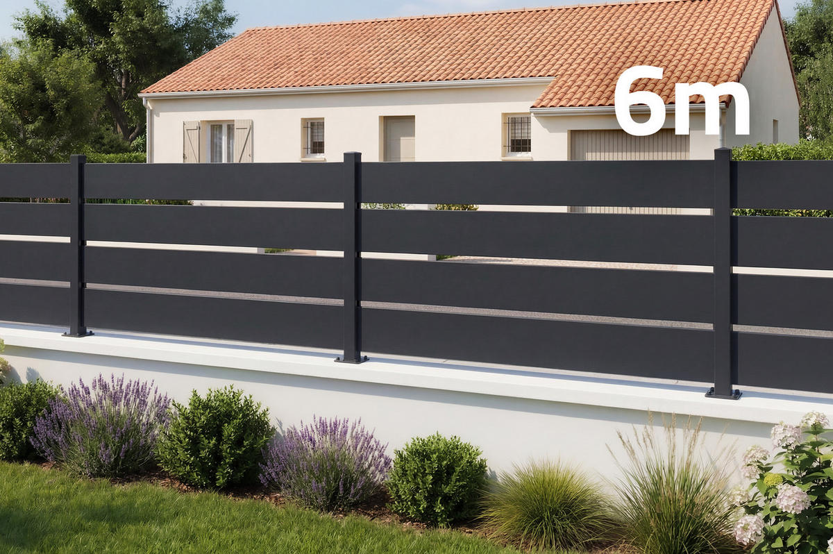 HALBOFFENER Zaun Velino 6m x H.80cm schwarzer Stahl - Schwarz, Metall (600/84cm) - Casanoov