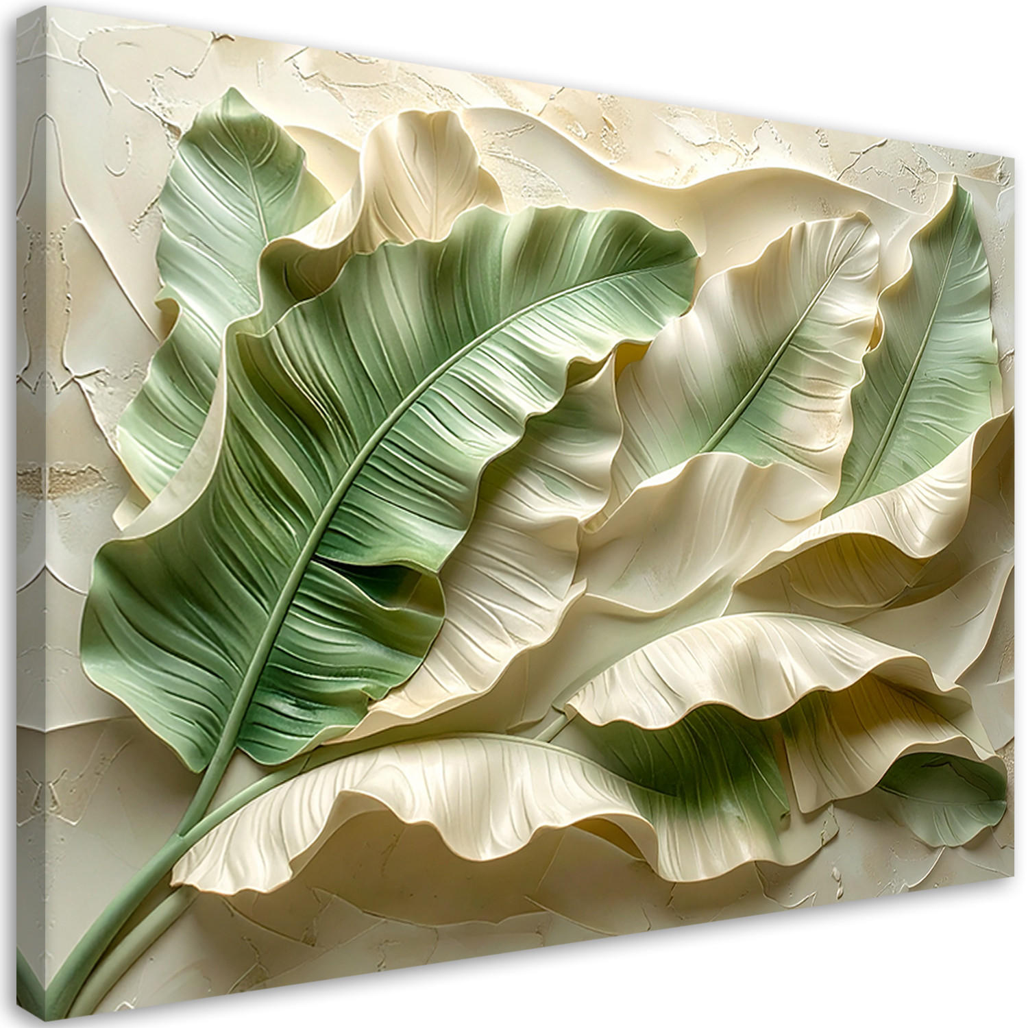 LEINWANDBILD, Grüne Blätter vor welligem Hintergrund - Grün, Textil (60/40cm) - Feeby