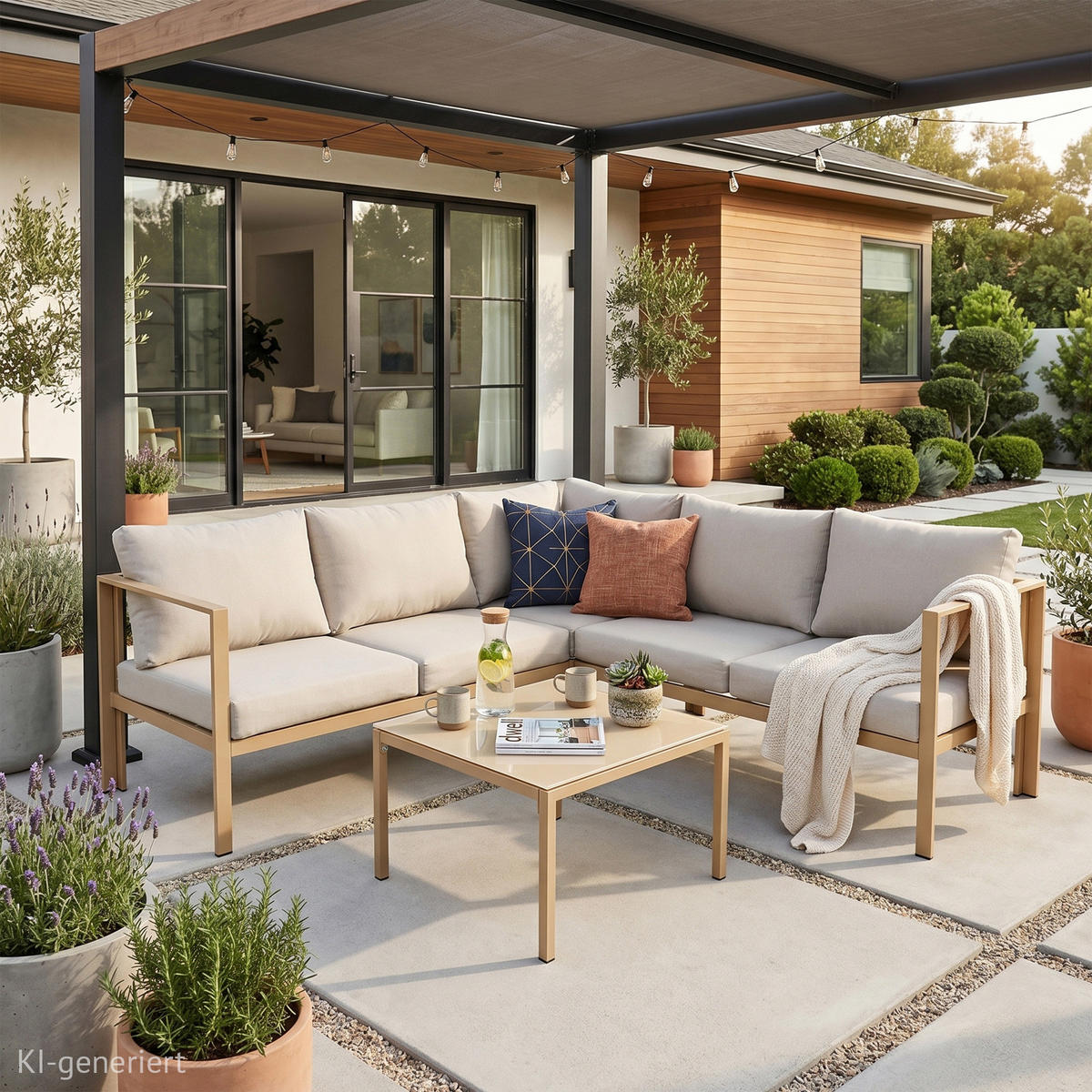 GARTENLOUNGE Missouri Beige / Natur - Beige/Creme, Metall - SVITA