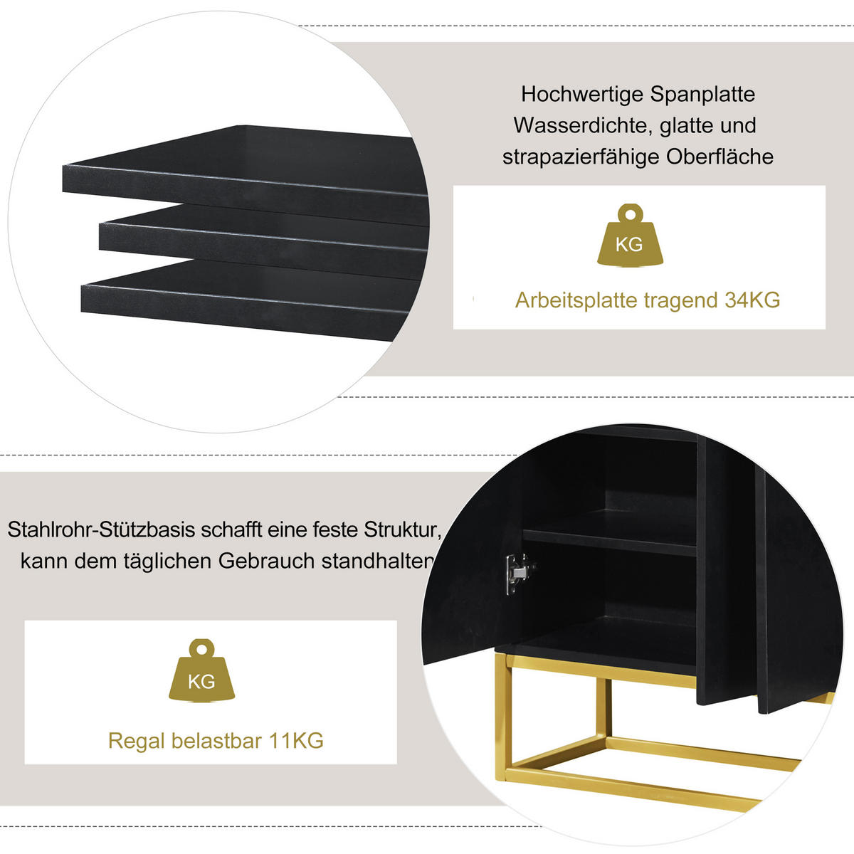 SIDEBOARD Schwarz 120/30/80 cm - Schwarz, Holzwerkstoff/Metall (30/80/120cm) - Urban Meuble