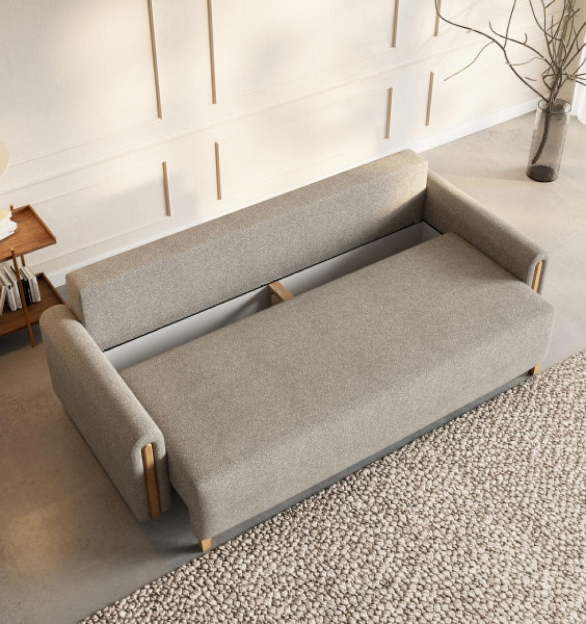 SOFA Beige MODERN Mit Schlaffunktion Und Buche Holz - Beige, Textil (236/93/97cm) - Sepro Meble