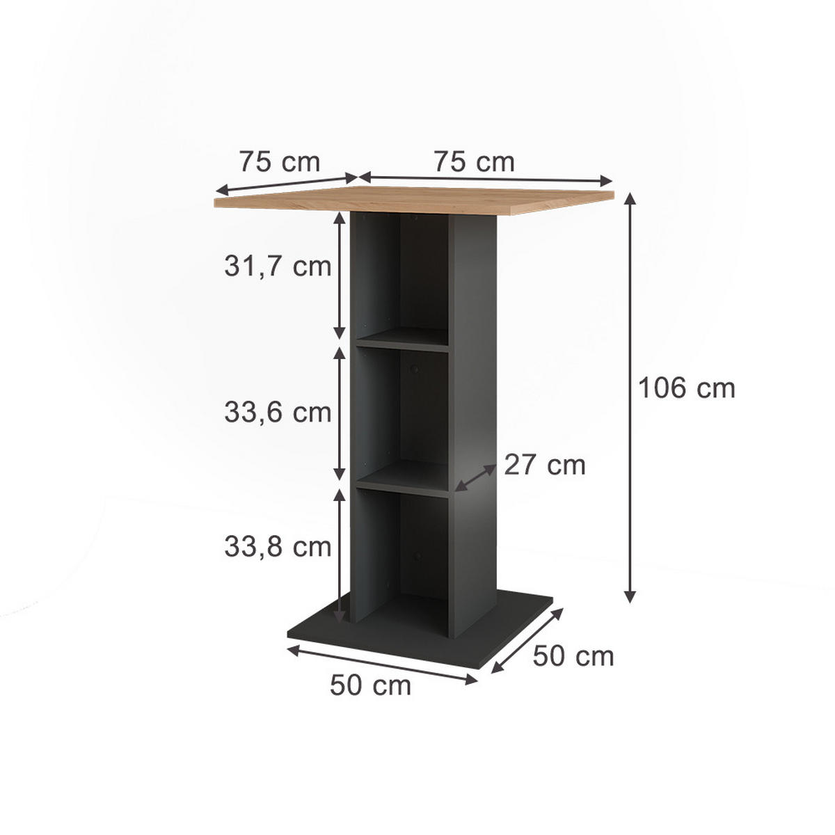 BAROVÝ STŮL Repose Zlatý dub power/antracit - medově dubová/antracitová, kompozitní dřevo (75/75/106cm) - Vicco
