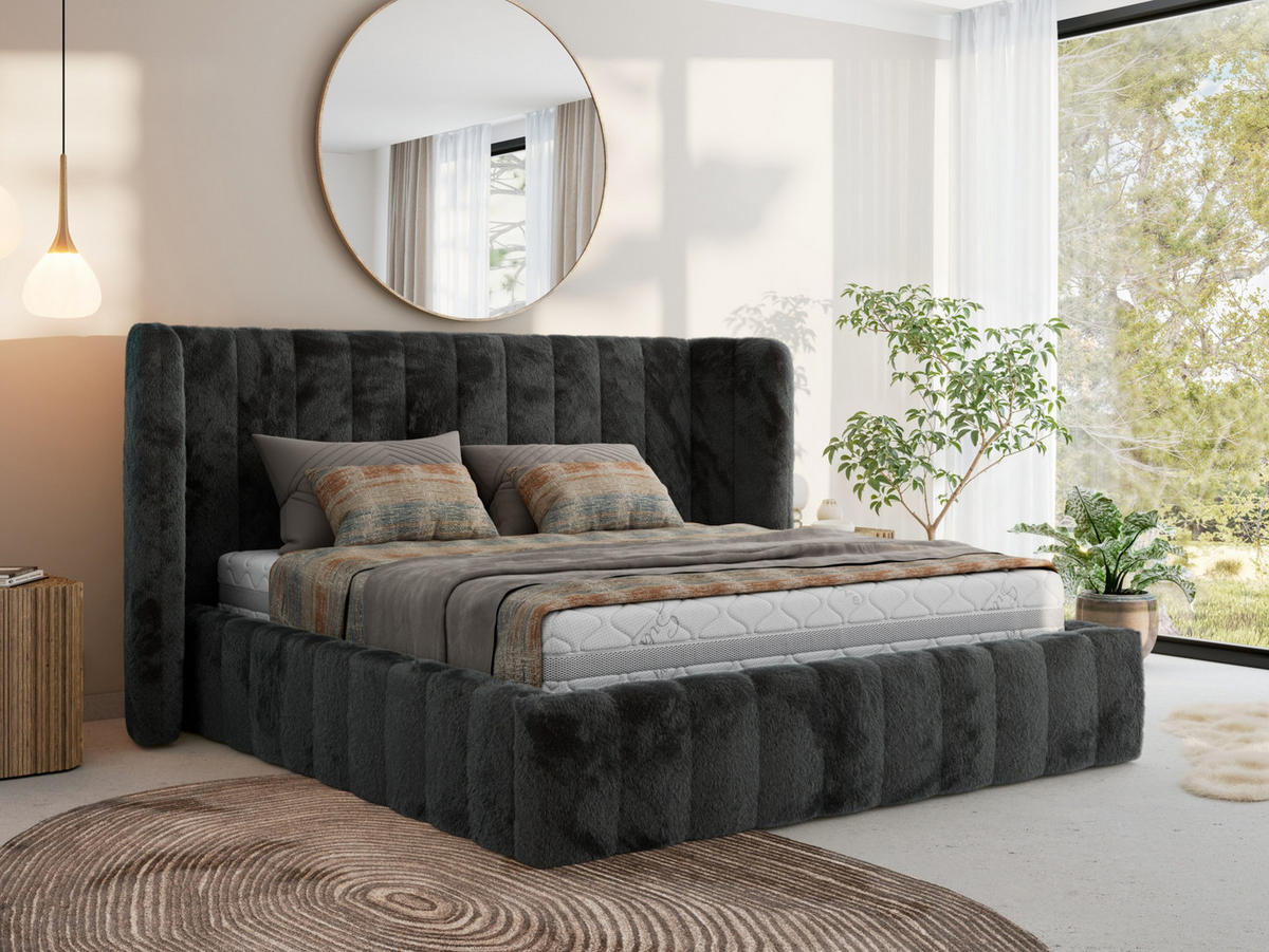 POLSTERBETT GOLETTA CLASSIC 200/200 - Dunkelgrau Plüsch - Multipocket-Matratze - Dunkelgrau, Textil (200/200cm) - MKS