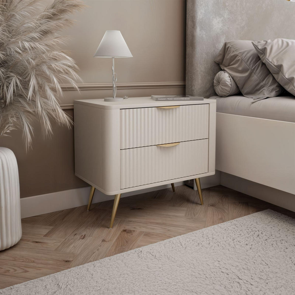 NACHTTISCH SCARLETT 2S MIT SCHUBLADEN BEIGE + GOLD - Beige, Holzwerkstoff (63/55/38cm) - Lookway