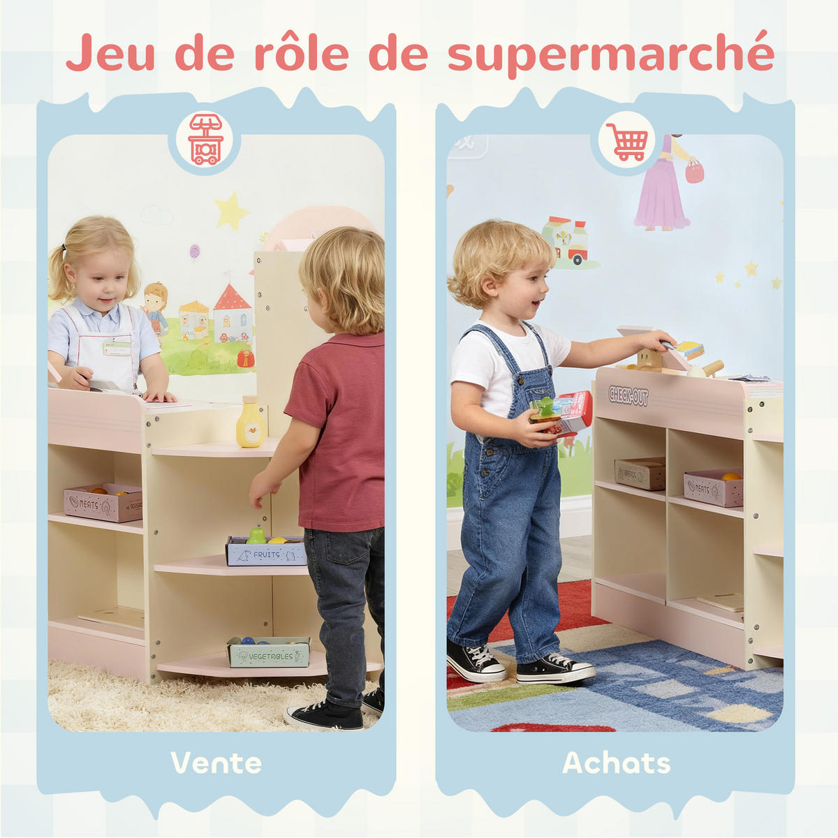 SPIELSUPERMARKT DE-18739 mit Kasse, Waage & Kühlschrank Grün - Pink, Holzwerkstoff (60/73.8/90.7cm) - ComfortXL